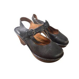 Born Women's Black Leather Heeled Sandals Size 8